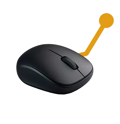 Souris sur fond transparent symbole d’un accompagnement informatique fluide et adapté.